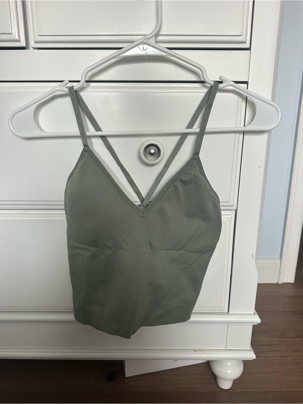 Essentials Olive Green Strappy Cropped Tank Top
